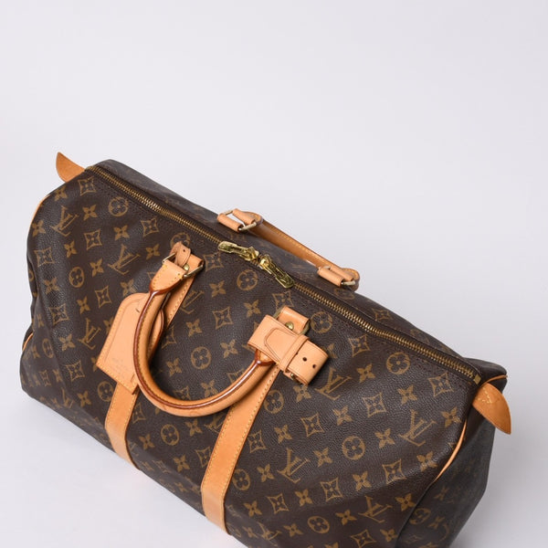 LOUIS VUITTON ルイヴィトン モノグラム キーポル45 ボストンバッグ M41428 PVC ヌメ革 ブラウン ゴールド金具 美品 中古 4a000237