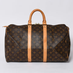 LOUIS VUITTON Monogram Keepall 45 Boston Bag M41428 PVC Tanned Leather Brown Gold Hardware Good Condition Used 4a000235