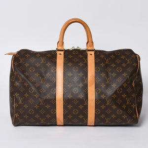 LOUIS VUITTON Monogram Keepall 45 Boston Bag M41428 PVC Tanned Leather Brown Gold Hardware Good Condition Used 4a000235