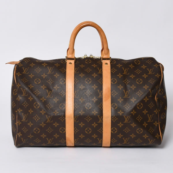 LOUIS VUITTON Monogram Keepall 45 Boston Bag M41428 PVC Tanned Leather Brown Gold Hardware Good Condition Used 4a000235