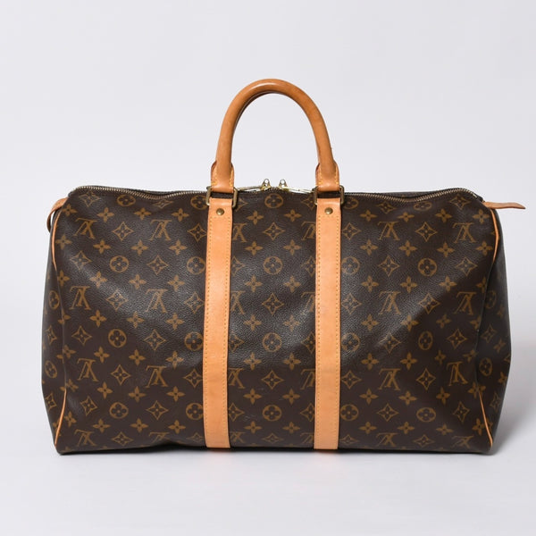 LOUIS VUITTON Monogram Keepall 45 Boston Bag M41428 PVC Tanned Leather Brown Gold Hardware Good Condition Used 4a000235