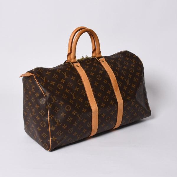 LOUIS VUITTON Monogram Keepall 45 Boston Bag M41428 PVC Tanned Leather Brown Gold Hardware Good Condition Used 4a000235