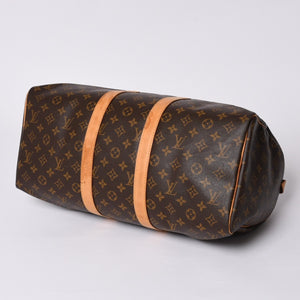 LOUIS VUITTON Monogram Keepall 45 Boston Bag M41428 PVC Tanned Leather Brown Gold Hardware Good Condition Used 4a000235