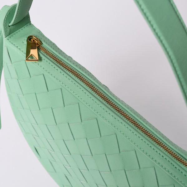 極美品 BOTTEGA VENETA ボッテガヴェネタ イントレチャート ワンショルダーバッグ レザー A00732338V グリーン ゴールド金具 中古 4a000055
