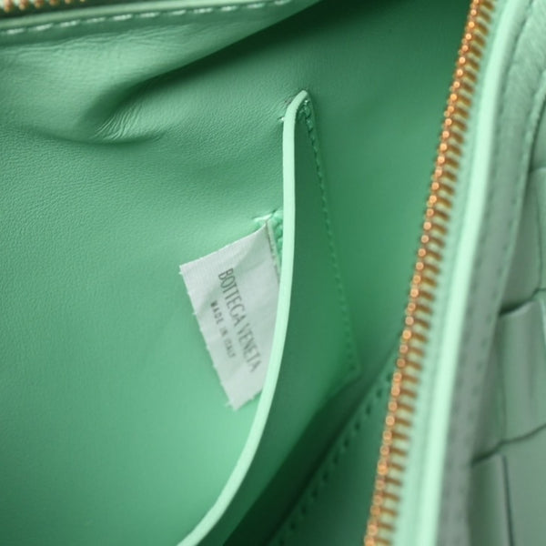極美品 BOTTEGA VENETA ボッテガヴェネタ イントレチャート ワンショルダーバッグ レザー A00732338V グリーン ゴールド金具 中古 4a000055