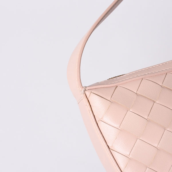 Very Good Condition BOTTEGA VENETA Intrecciato One Shoulder Bag Leather FF26830 WS26830 Salmon Pink Gold Hardware Used 4a000056