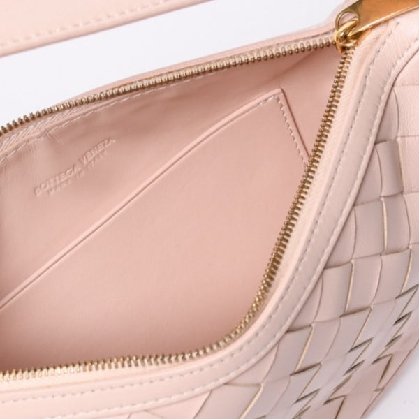 Very Good Condition BOTTEGA VENETA Intrecciato One Shoulder Bag Leather FF26830 WS26830 Salmon Pink Gold Hardware Used 4a000056