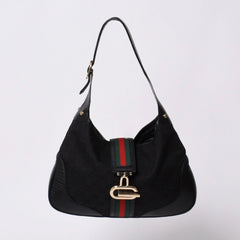 Very Good Condition GUCCI Gucci Hobo One Shoulder Bag 130779 002058 GG Canvas Leather Black Red Gold Hardware Used 4a000189