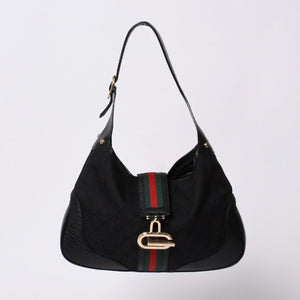 Very Good Condition GUCCI Gucci Hobo One Shoulder Bag 130779 002058 GG Canvas Leather Black Red Gold Hardware Used 4a000189