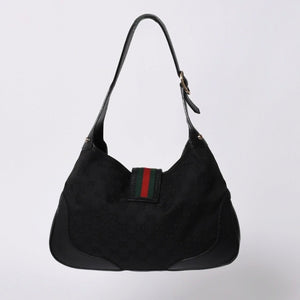 Very Good Condition GUCCI Gucci Hobo One Shoulder Bag 130779 002058 GG Canvas Leather Black Red Gold Hardware Used 4a000189