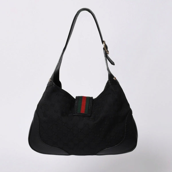 Very Good Condition GUCCI Gucci Hobo One Shoulder Bag 130779 002058 GG Canvas Leather Black Red Gold Hardware Used 4a000189