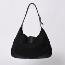 画像をギャラリービューアに読み込む, 極美品 GUCCI グッチ ホーボー ワンショルダーバッグ 130779 002058 GGキャンバス レザー ブラック レッド ゴールド金具 中古 4a000189