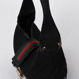 Very Good Condition GUCCI Gucci Hobo One Shoulder Bag 130779 002058 GG Canvas Leather Black Red Gold Hardware Used 4a000189