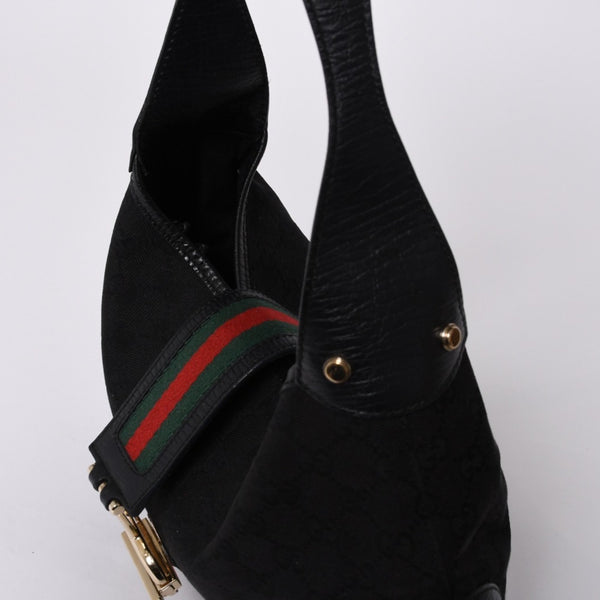 Very Good Condition GUCCI Gucci Hobo One Shoulder Bag 130779 002058 GG Canvas Leather Black Red Gold Hardware Used 4a000189