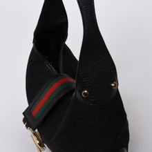 画像をギャラリービューアに読み込む, 極美品 GUCCI グッチ ホーボー ワンショルダーバッグ 130779 002058 GGキャンバス レザー ブラック レッド ゴールド金具 中古 4a000189