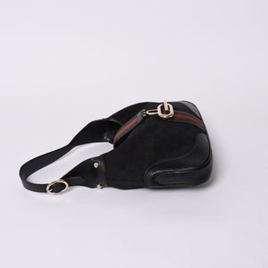 Very Good Condition GUCCI Gucci Hobo One Shoulder Bag 130779 002058 GG Canvas Leather Black Red Gold Hardware Used 4a000189
