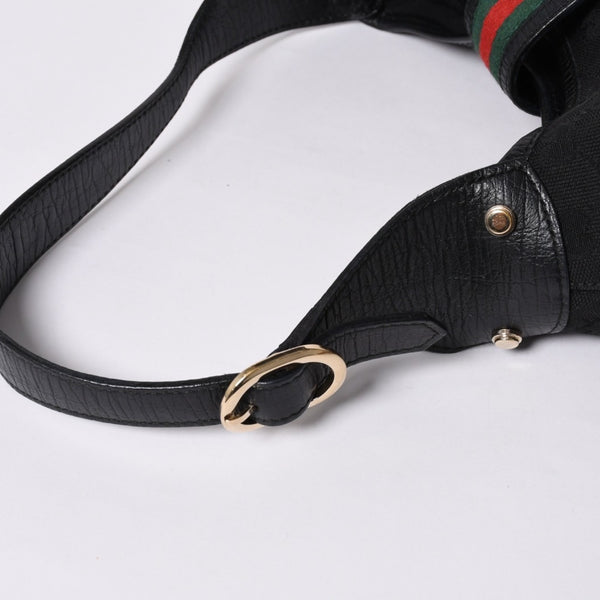 Very Good Condition GUCCI Gucci Hobo One Shoulder Bag 130779 002058 GG Canvas Leather Black Red Gold Hardware Used 4a000189