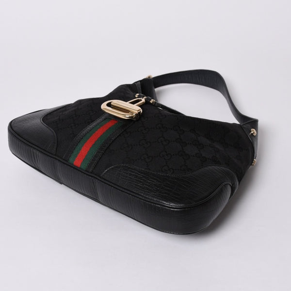 Very Good Condition GUCCI Gucci Hobo One Shoulder Bag 130779 002058 GG Canvas Leather Black Red Gold Hardware Used 4a000189