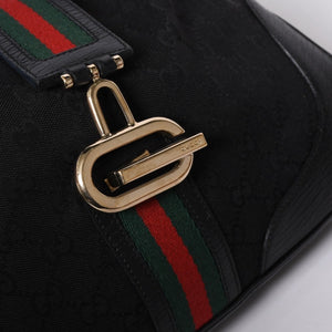 Very Good Condition GUCCI Gucci Hobo One Shoulder Bag 130779 002058 GG Canvas Leather Black Red Gold Hardware Used 4a000189