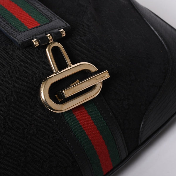 Very Good Condition GUCCI Gucci Hobo One Shoulder Bag 130779 002058 GG Canvas Leather Black Red Gold Hardware Used 4a000189