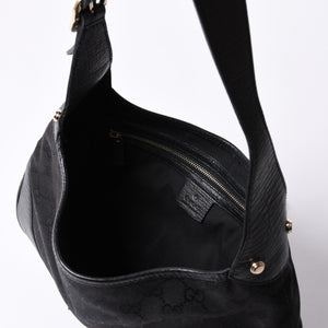 Very Good Condition GUCCI Gucci Hobo One Shoulder Bag 130779 002058 GG Canvas Leather Black Red Gold Hardware Used 4a000189