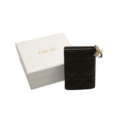 Christian Dior LADY DIOR Mini Wallet 33MA★0215 Fold Wallet Mini Wallet Black Cannage Lambskin Good Condition Used 4a000317