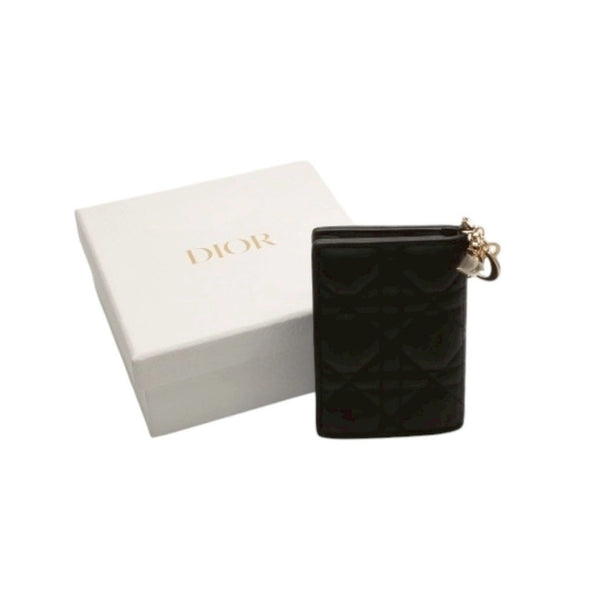Christian Dior LADY DIOR Mini Wallet 33MA★0215 Fold Wallet Mini Wallet Black Cannage Lambskin Good Condition Used 4a000317