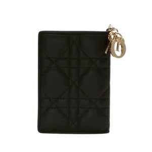 Christian Dior LADY DIOR Mini Wallet 33MA★0215 Fold Wallet Mini Wallet Black Cannage Lambskin Good Condition Used 4a000317