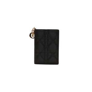 Christian Dior LADY DIOR Mini Wallet 33MA★0215 Fold Wallet Mini Wallet Black Cannage Lambskin Good Condition Used 4a000317