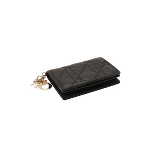 Christian Dior LADY DIOR Mini Wallet 33MA★0215 Fold Wallet Mini Wallet Black Cannage Lambskin Good Condition Used 4a000317