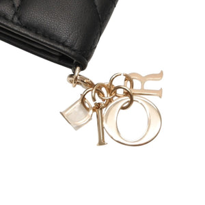 Christian Dior LADY DIOR Mini Wallet 33MA★0215 Fold Wallet Mini Wallet Black Cannage Lambskin Good Condition Used 4a000317