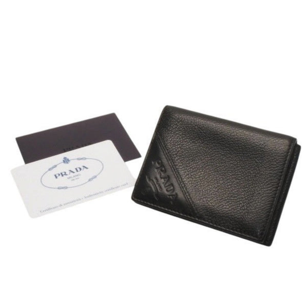 PRADA プラダ ウォレット 折りたたみ財布 2MO006 ブラック VIT.MICRO GRAIN NERO ロゴ シルバー金具 美品 中古 4a000466