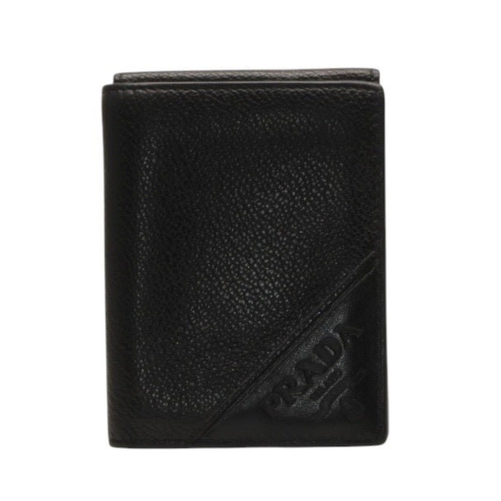 PRADA プラダ ウォレット 折りたたみ財布 2MO006 ブラック VIT.MICRO GRAIN NERO ロゴ シルバー金具 美品 中古 4a000466