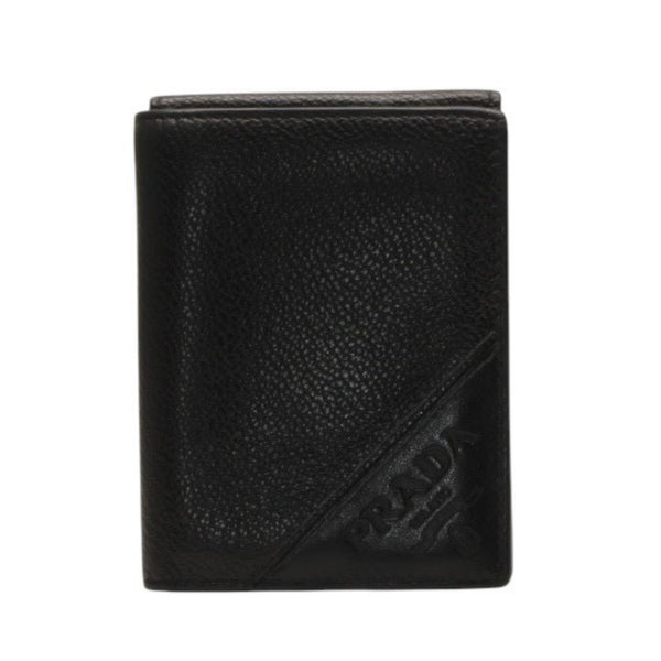 PRADA プラダ ウォレット 折りたたみ財布 2MO006 ブラック VIT.MICRO GRAIN NERO ロゴ シルバー金具 美品 中古 4a000466
