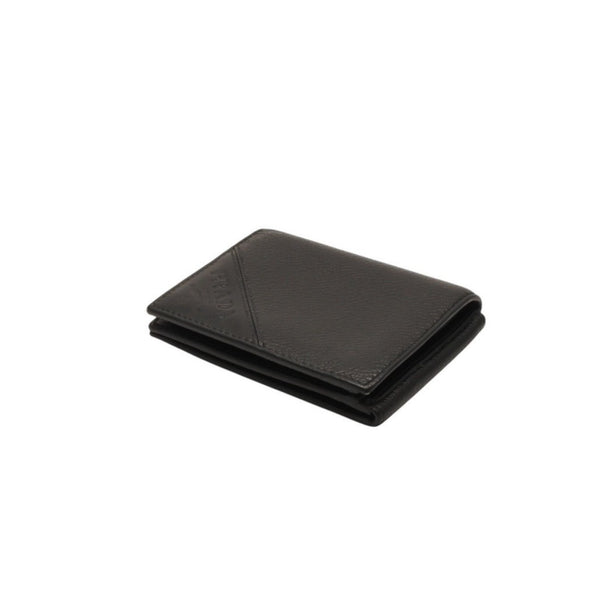 PRADA プラダ ウォレット 折りたたみ財布 2MO006 ブラック VIT.MICRO GRAIN NERO ロゴ シルバー金具 美品 中古 4a000466