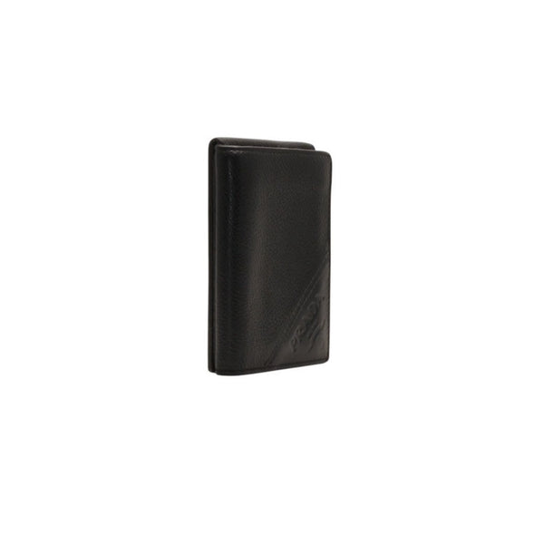 PRADA プラダ ウォレット 折りたたみ財布 2MO006 ブラック VIT.MICRO GRAIN NERO ロゴ シルバー金具 美品 中古 4a000466