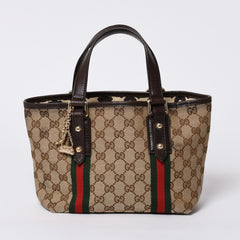 極美品 GUCCI グッチ ハンドバッグ 2000-2010s チャーム付き シェリーライン GGキャンバス 139261 213048 べージュ ゴールド金具 中古 4a000195