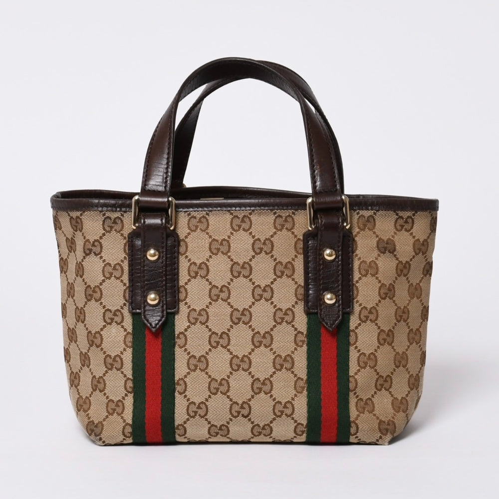 極美品 GUCCI グッチ ハンドバッグ 2000-2010s チャーム付き シェリーライン GGキャンバス 139261 213048 べージュ ゴールド金具 中古 4a000195