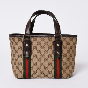 極美品 GUCCI グッチ ハンドバッグ 2000-2010s チャーム付き シェリーライン GGキャンバス 139261 213048 べージュ ゴールド金具 中古 4a000195