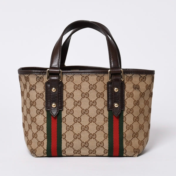 極美品 GUCCI グッチ ハンドバッグ 2000-2010s チャーム付き シェリーライン GGキャンバス 139261 213048 べージュ ゴールド金具 中古 4a000195