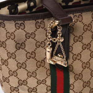 極美品 GUCCI グッチ ハンドバッグ 2000-2010s チャーム付き シェリーライン GGキャンバス 139261 213048 べージュ ゴールド金具 中古 4a000195