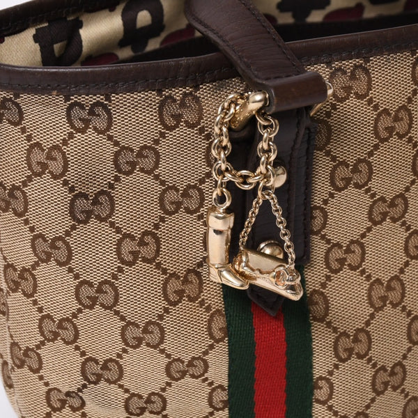 極美品 GUCCI グッチ ハンドバッグ 2000-2010s チャーム付き シェリーライン GGキャンバス 139261 213048 べージュ ゴールド金具 中古 4a000195