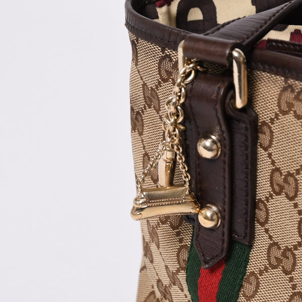 極美品 GUCCI グッチ ハンドバッグ 2000-2010s チャーム付き シェリーライン GGキャンバス 139261 213048 べージュ ゴールド金具 中古 4a000195