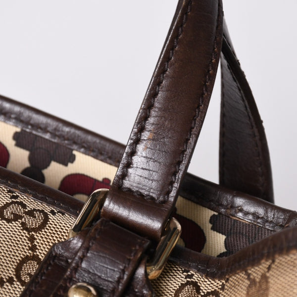 極美品 GUCCI グッチ ハンドバッグ 2000-2010s チャーム付き シェリーライン GGキャンバス 139261 213048 べージュ ゴールド金具 中古 4a000195
