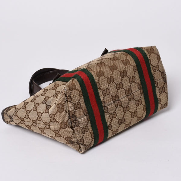 極美品 GUCCI グッチ ハンドバッグ 2000-2010s チャーム付き シェリーライン GGキャンバス 139261 213048 べージュ ゴールド金具 中古 4a000195