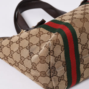極美品 GUCCI グッチ ハンドバッグ 2000-2010s チャーム付き シェリーライン GGキャンバス 139261 213048 べージュ ゴールド金具 中古 4a000195