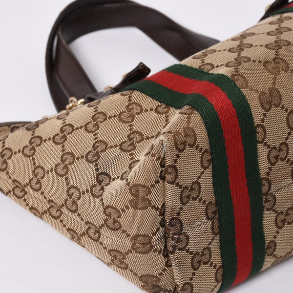 極美品 GUCCI グッチ ハンドバッグ 2000-2010s チャーム付き シェリーライン GGキャンバス 139261 213048 べージュ ゴールド金具 中古 4a000195