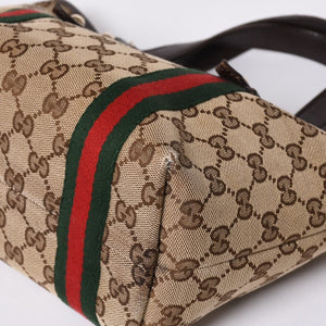 極美品 GUCCI グッチ ハンドバッグ 2000-2010s チャーム付き シェリーライン GGキャンバス 139261 213048 べージュ ゴールド金具 中古 4a000195
