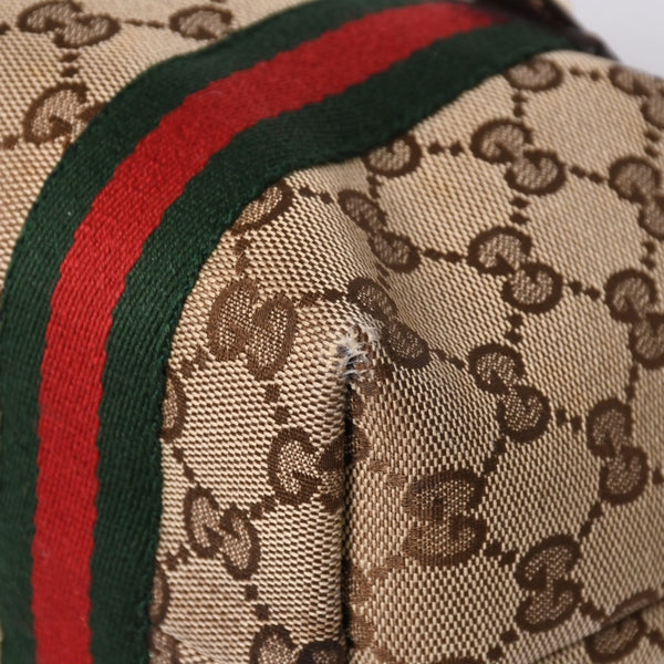 極美品 GUCCI グッチ ハンドバッグ 2000-2010s チャーム付き シェリーライン GGキャンバス 139261 213048 べージュ ゴールド金具 中古 4a000195