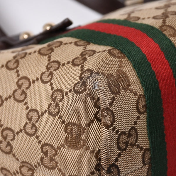 極美品 GUCCI グッチ ハンドバッグ 2000-2010s チャーム付き シェリーライン GGキャンバス 139261 213048 べージュ ゴールド金具 中古 4a000195